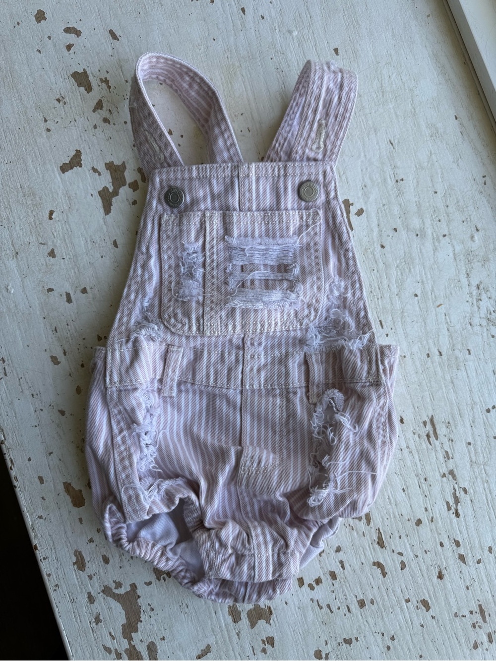 Old Navy Light Pink Striped Baby Romper Overalls